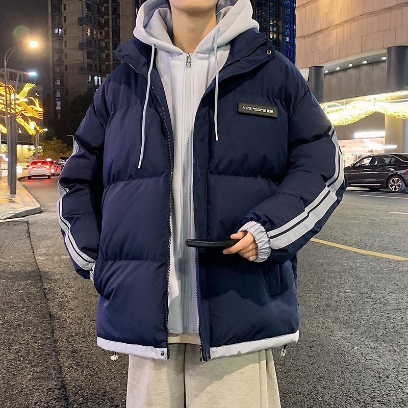 

Цветовые полосы молодежный осенне-зимний новый зимнее пальто модный бренд с капюшоном для пары универсальный повседневный мужской 4XL темно-синий