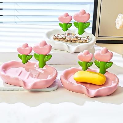 Household Washbasin Soap Storage Rack Creative Floral Draining Soap Box Decor Bathroom Accessories Plastic Storage Soap Rack