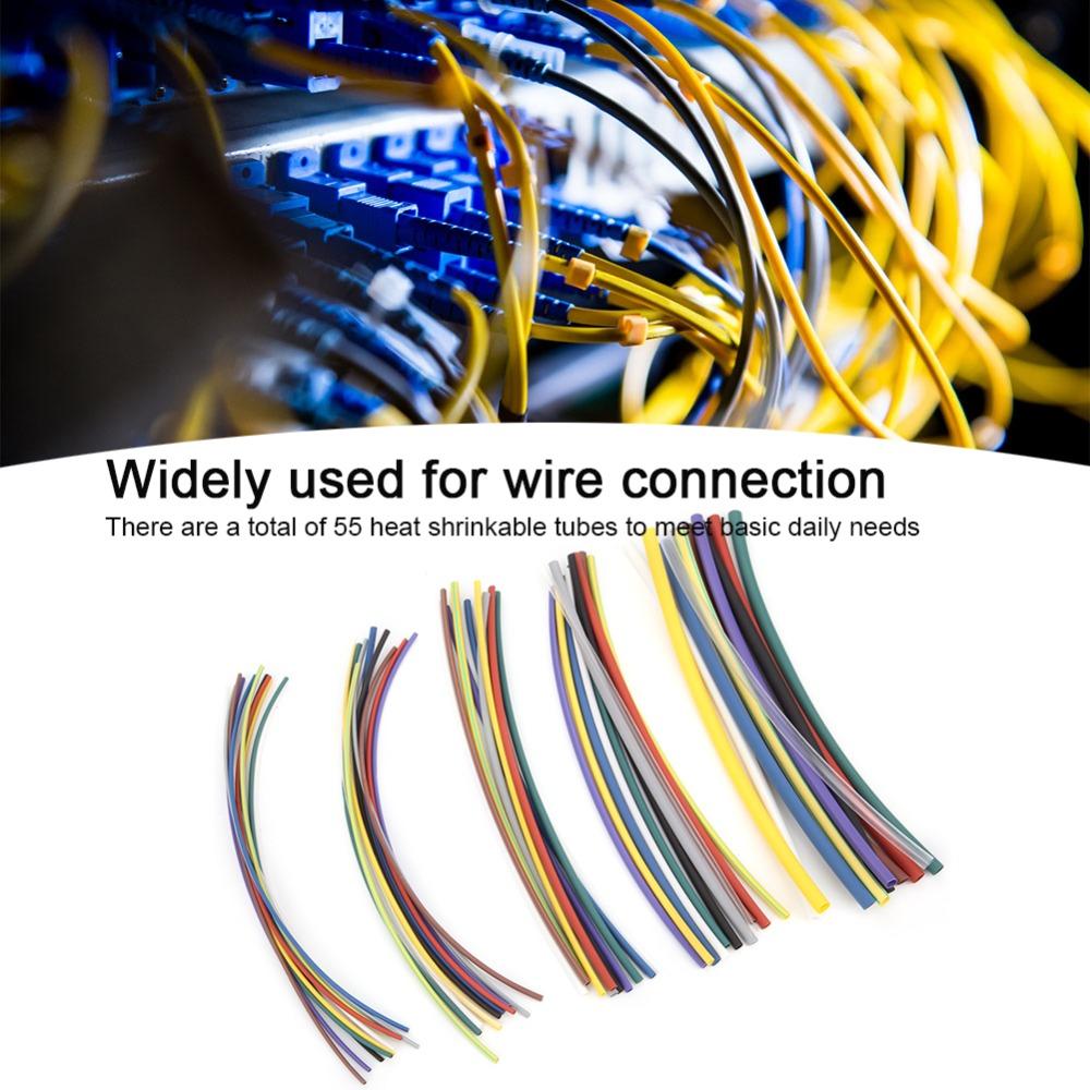 55 PCS 2:1 Ratio Heat Shrinkable Tube Polyolefin Colorful Heat Shrink Tubing Kit Durable 5 Sizes Shrink Wrap Tubing