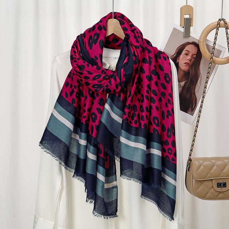 Winter Sexy Leopard Striped Line Fringe Viscose Shawl Scarf Lady High Quality Wrap Pashmina Stole Bufandas Muslim Hijab 180*90Cm