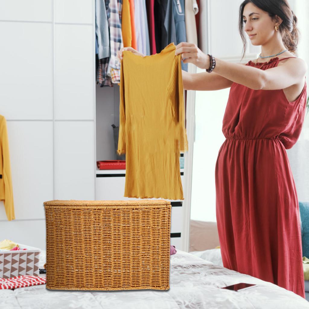Narrow and Tall Storage Box with Lid Vegetable Basket Weave Sundries Baskets Garbage Bin Toys Organizer Can Weaving Tabletop