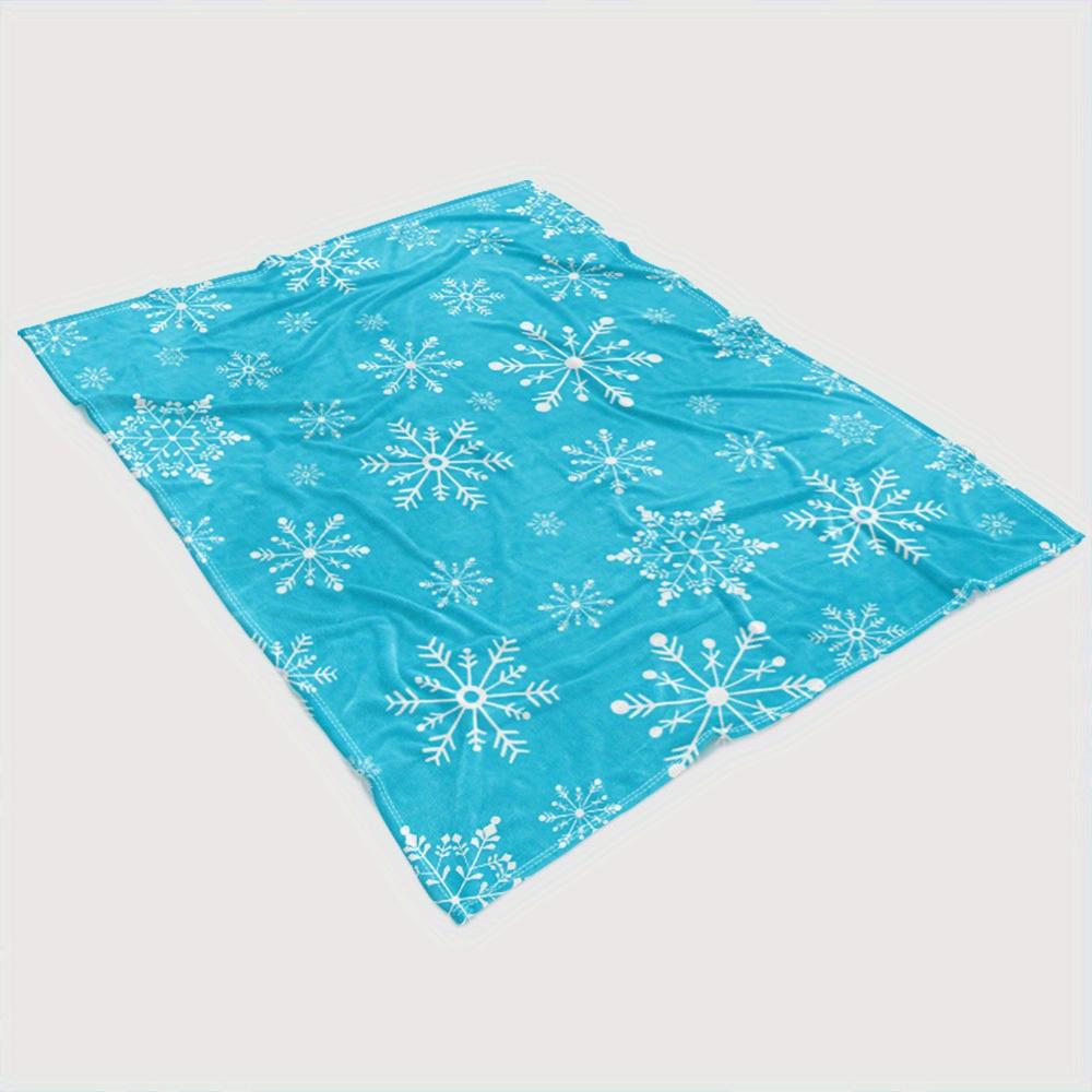 Home Cozy Blue Christmas Blanket with White Snowflake Design - Soft, Warm Polyester Throw for Sofa, Camping, Office Na