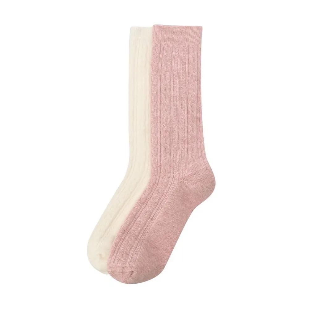 [25FW] Women's Logo Label Cable Knit Wool Blend Long Socks (2 Types) JASS5F030I2