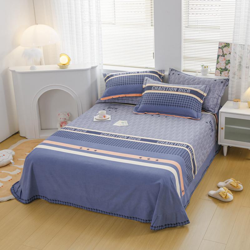 Simple Geometric Pattern Bed Sheet Set 100% Cotton Skin Friendly Flat Sheets with Pillowcase Thickened Queen Size Bedding Set