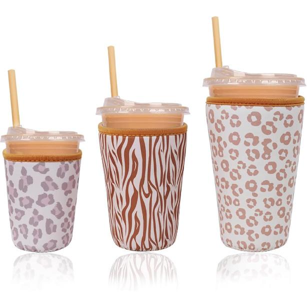 Reble Ulated Neoprene Iced Coffee Cup Sleeve, Durable Drink Sleeve for Cold Beverages, Beverage Holder for Iced Coffee, Floral Checkers