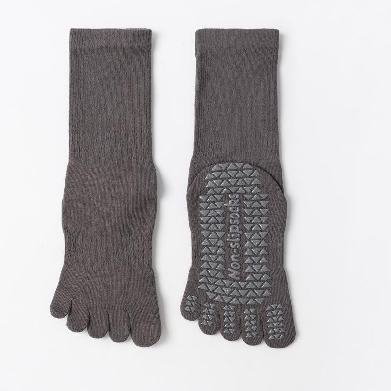 Women Striped Mid Calf Five Toe Yoga Socks Non Slip Silicone Sole Breathable Pilates Socks for Fitness Dance