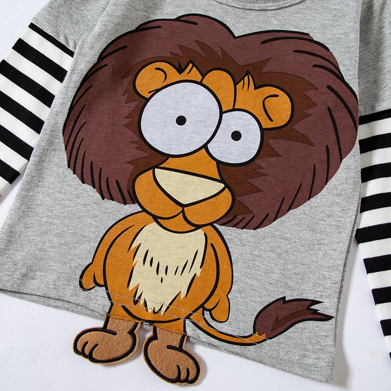 Spring & Autumn 2025 Kids' 3D Cartoon T-shirt with Striped Sleeves - 100% Cotton for Boys
