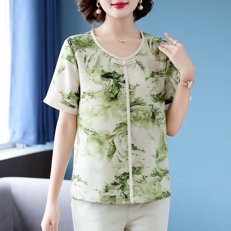 Mid-Aged Women's Summer Chinese Style Printed T-Shirt