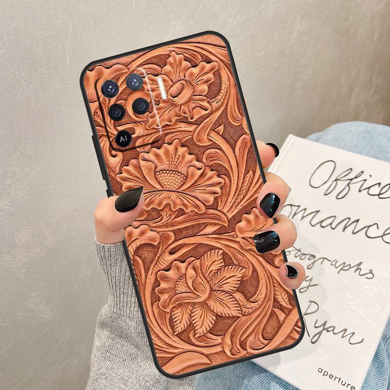 Brown Hand Tooled Western Case For Oppo A5 Pro A15 A17 A57 A77 A94 A74 A54 A16 A76 A96 A40 A60 A80 A18 A38 A58 A78 A98