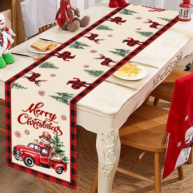 Christmas Elk Table Runner Christmas Decorations For Home 2026 Navidad Natal Xmas Table Decor Gifts Happy New Year Tablecloth