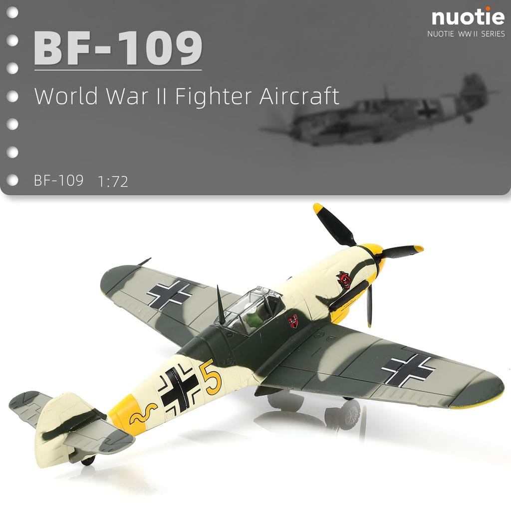 Měřítko NUOTIE Německý stíhací letoun Messerschmitt z druhé světové války Model Diecast Letadlo Vojenský displej Model Sbírka letadel Klasický model 172 BF-109