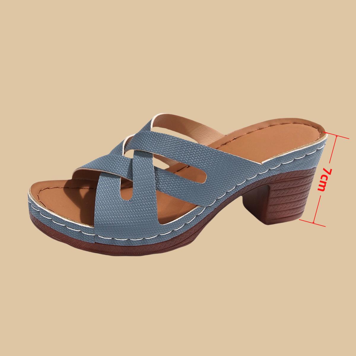 

Fashion Summer Women s Thick High Heels Sandals 2025 Cross Straps High Heeled Slippers Woman Lightweight Plus Size 36-43 Beach Sandles 36 синий