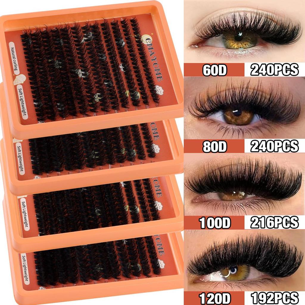 European & American Style D Curl Cluster False Eyelash Kit for Daily DIY Extensions