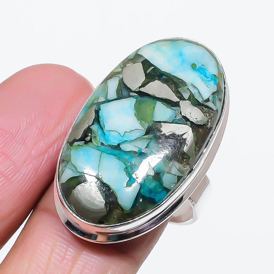 

Natural Copper Turquoise Gemstone 925 Sterling Silver Jewelry Ring Size 10 h2S48