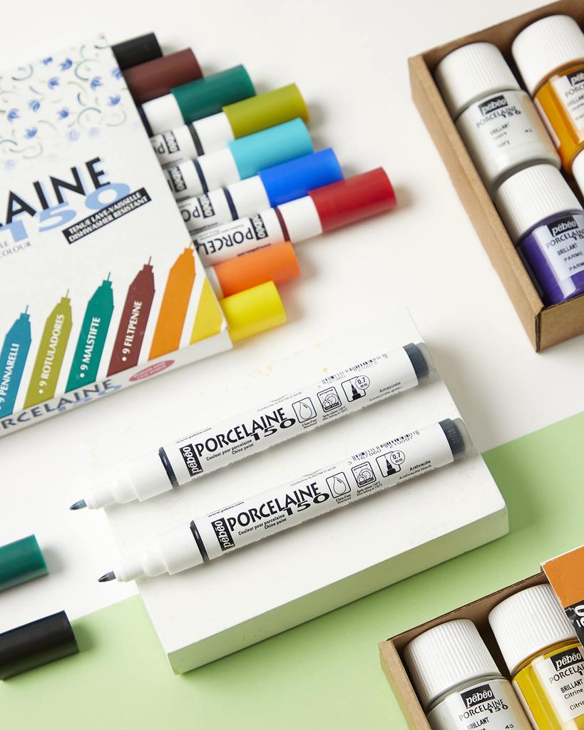 Pebeo Porcelain 150 Acrylic Markers for Ceramics X 9 Color Assortment Set Water-Based - 0.7mm