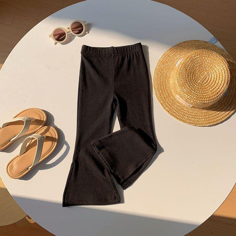 Children's Clothing Girls' Pants 2025 Spring and Autumn New Versatile Casual Slit Flared Pants for Young Children Solid Color Long Pants