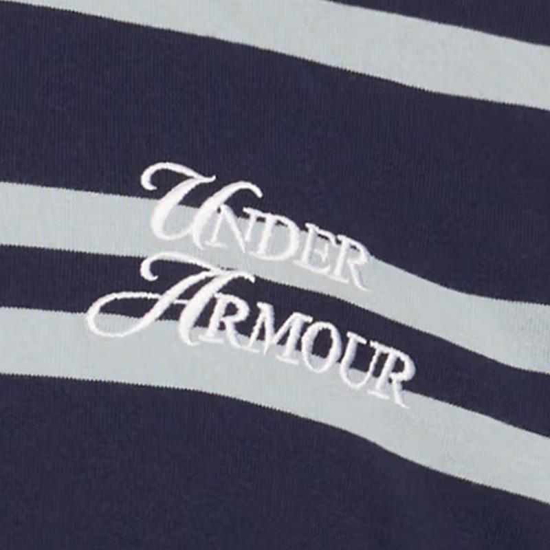 Under Armour Sports Club Round Neck Drop Shoulder Striped Short Sleeve T-Shirt Unisex T-Shirts Navy-Blue 6006003-410