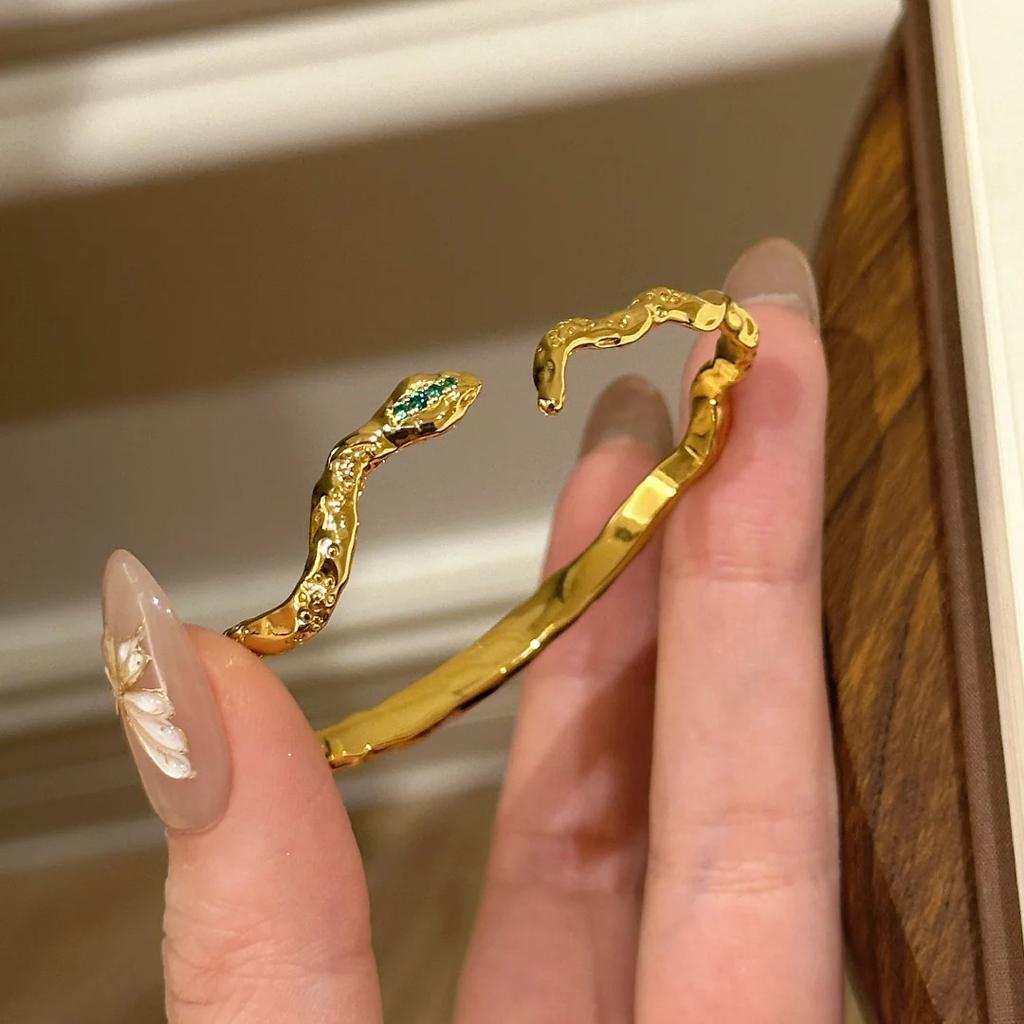 Natal Year Of The Snake Small Golden Snake Ring Light Luxury High-End Diamond-Encrusted Bracelet Niche Design Snake Bracelet