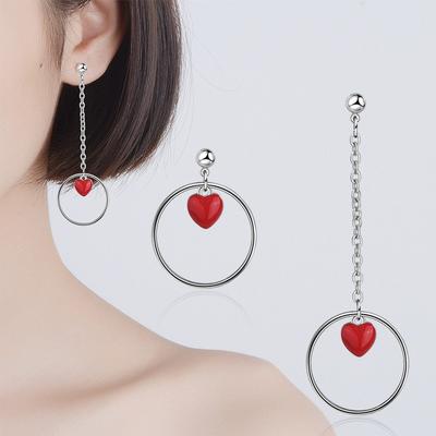 New Product Simple and Fashionable Heart-shaped Asymmetric Earrings Red Peach Heart Earrings