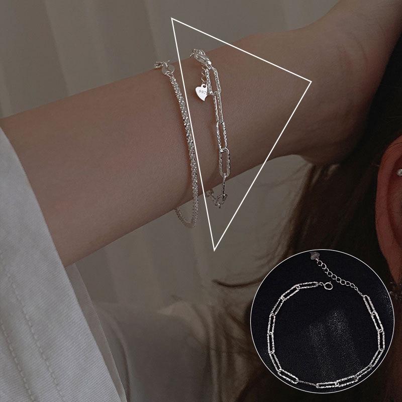 Korean Style S925 Silver Plated Retro Graffiti Patchwork Bangle - Women's Hip Hop Fashion Trend Bracelet