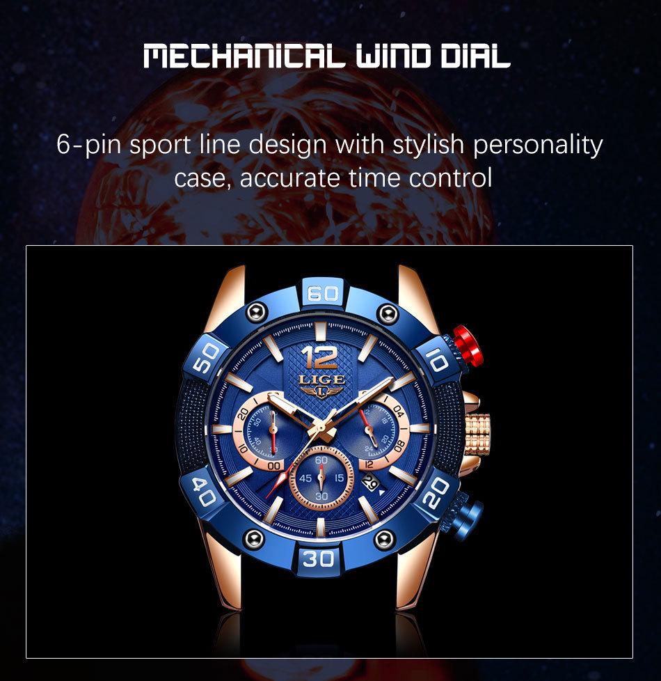 LIGE Multifunctional Waterproof Quartz Watch