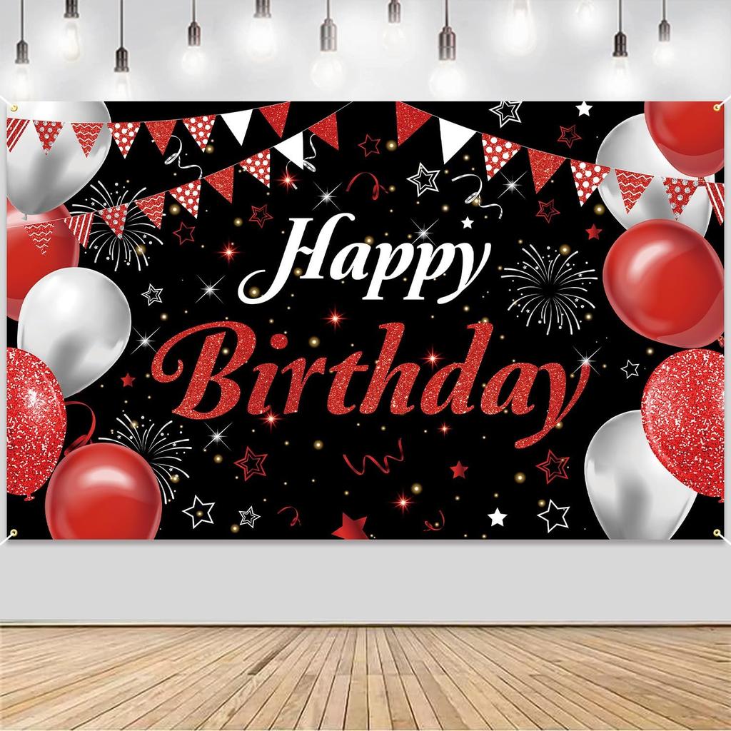 Happy Birthday Banner - Birthday Decorations for Men Women Boys Girls Blue Sliver Birthday Party Banners Welcome Happy Birthday Background Sign Theme