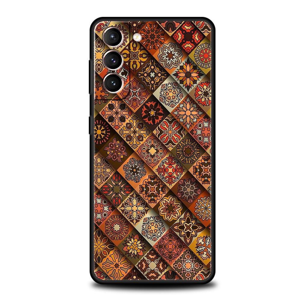 Soft TPU Phone Case For Samsung Galaxy S25 S24 S23 S22 S21 Ultra S20 FE 5G S10 S10E Plus Mandala flower totem Black Cover