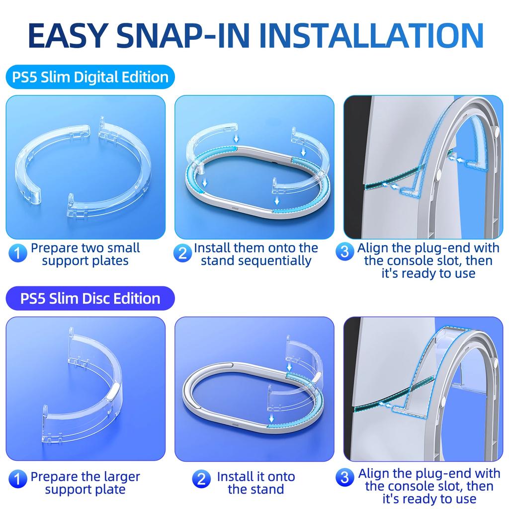 Horizontal Stand Compatible for Sony PS5 Slim Console for Disc&Digital Edition Easy Installation Anti-Slip Anti-Drop Dock
