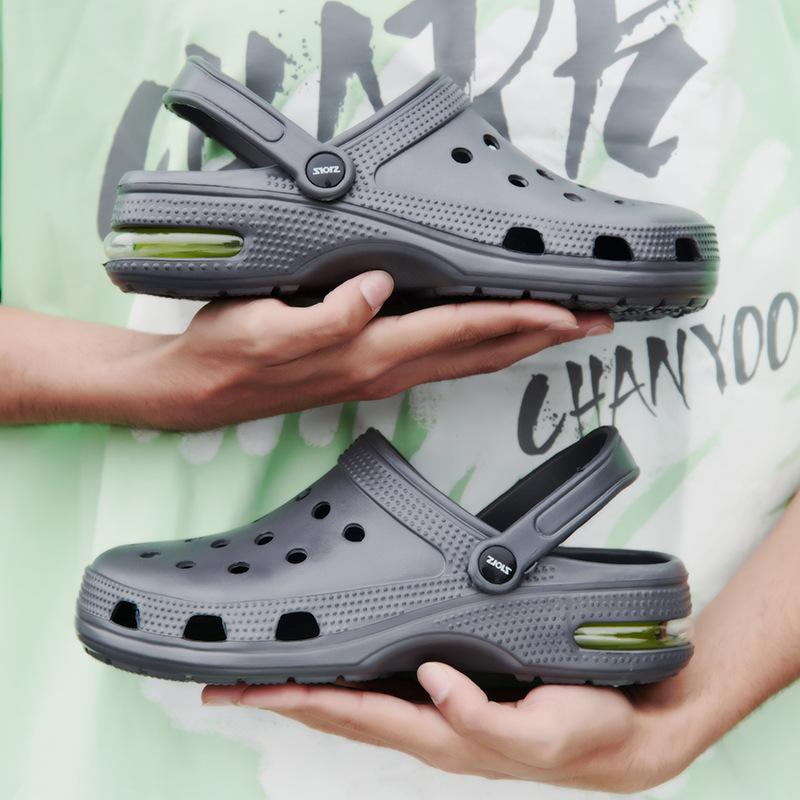 

Large size fashion Korean version of simple hole shoes sandals summer new fashion versatile wear trend men s slippers 47 темно-сірий