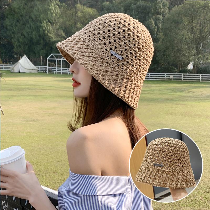 New Summer Handmade Hollow Knitted Crochet Floppy Hats Collapsible Dome Bucket Hat Solid Color Beach Caps Simple Soft Women Hat