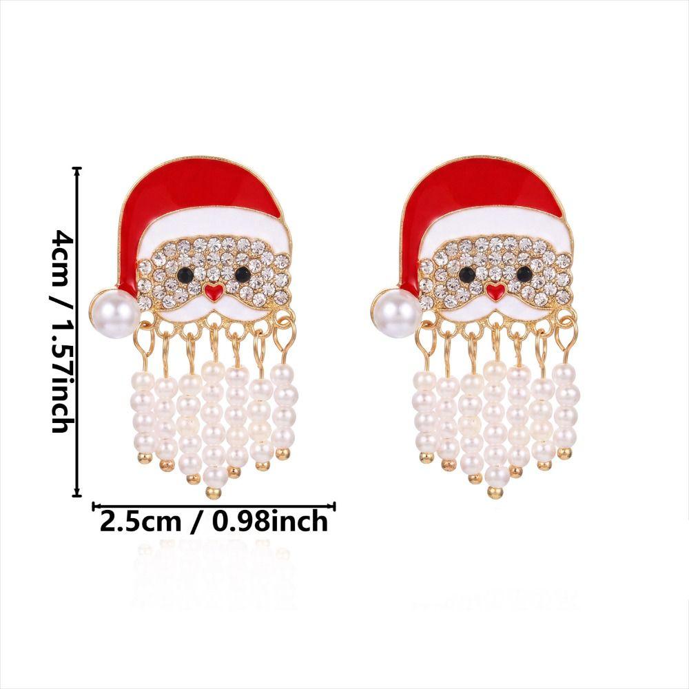 Pearl Adorned Christmas Earrings Rhinestone Decorated Cartoon Dangle Earrings Xmas Gifts
