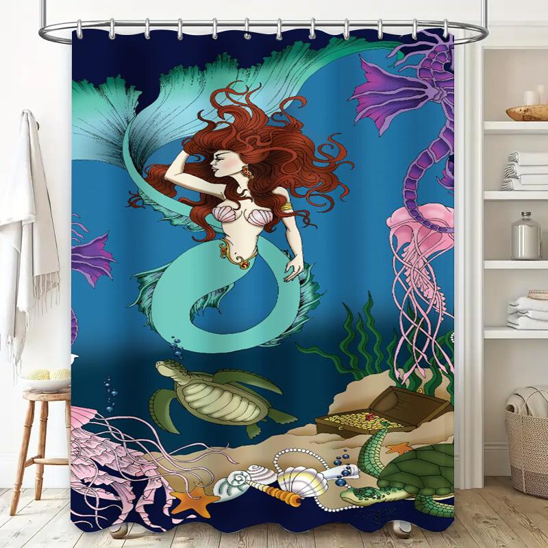 Underwater World Mermaid Sea Turtle Shower Curtain For Bathroom Decor Multicolor 180Cm X 240Cm