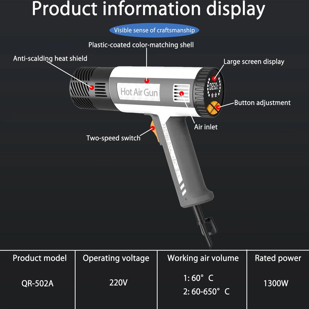 Small Hot Air Gun, Large-screen Digital Display Baking Gun, Glue-coated Thermostat Hot Air Gun, Memory Settings, Smart Chip