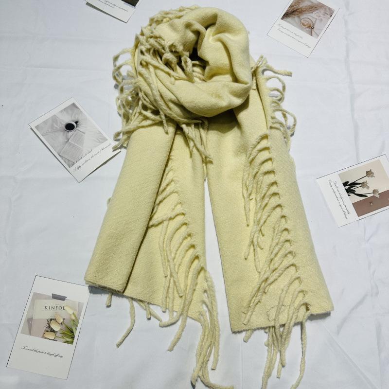 New Solid Color Tassel Imitation Cashmere Scarf on Both Sides for Women Autumn and Winter Versatile Shawl High End Winter Warm Thickened Scarf