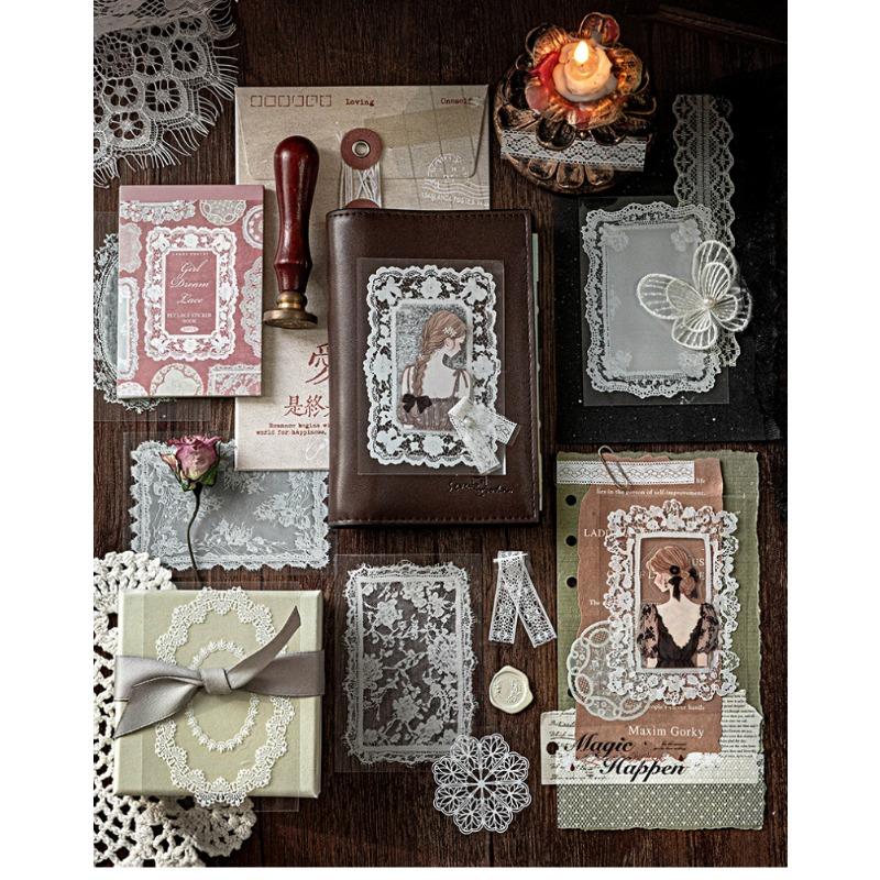 Vintage Lace Pattern Pet Sticker Book For Hand Account Diy Scrapbook Decoration