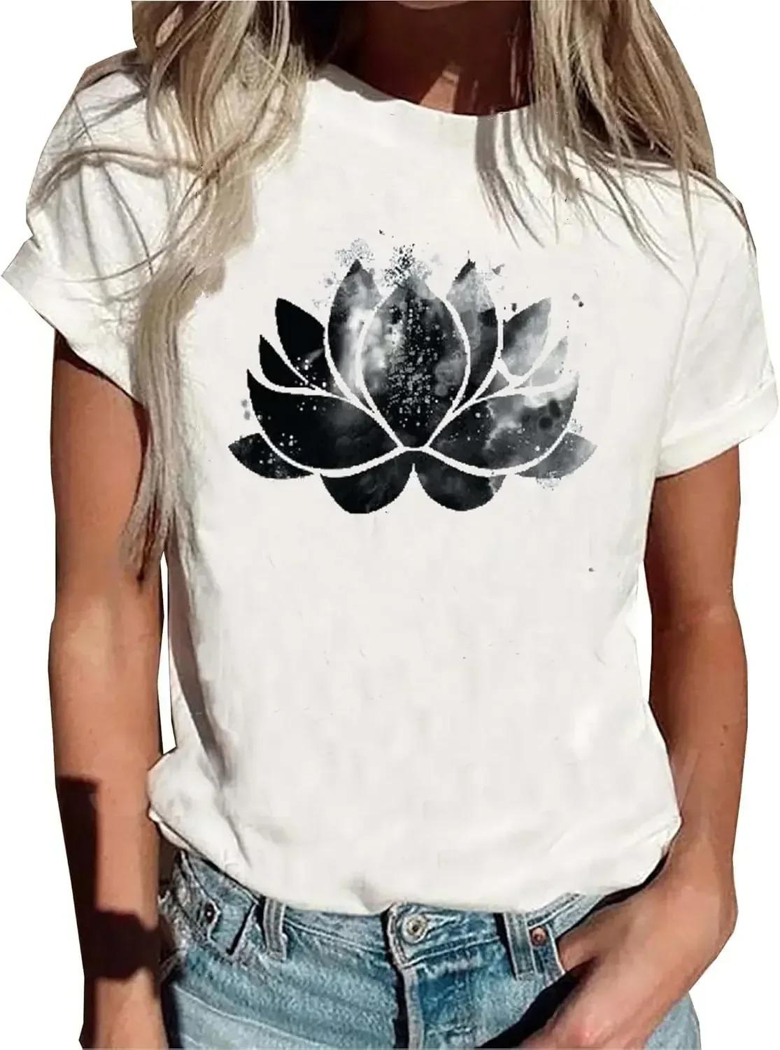 Women Flower Graphic Tees Tops Oneck Short Sleeve Casual Printed Printed Tshirt Tops Streetwear Fresh and Fashionable S
