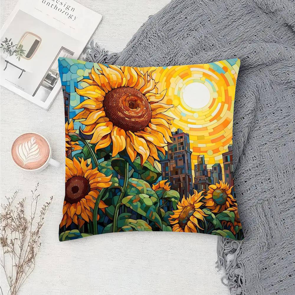 Sunflower Flower Sea Pillow Case Fashion Square Pillowcase Bedroom Sofa Room Ins Decoration Leisure