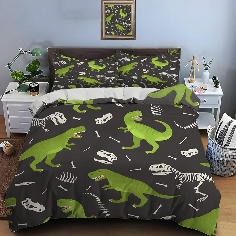 Dinosaur and skeleton pattern background Bedding Set 1 Duvet Cover 2 Pillowcases for Adult and Children Luxury Gift Full Size