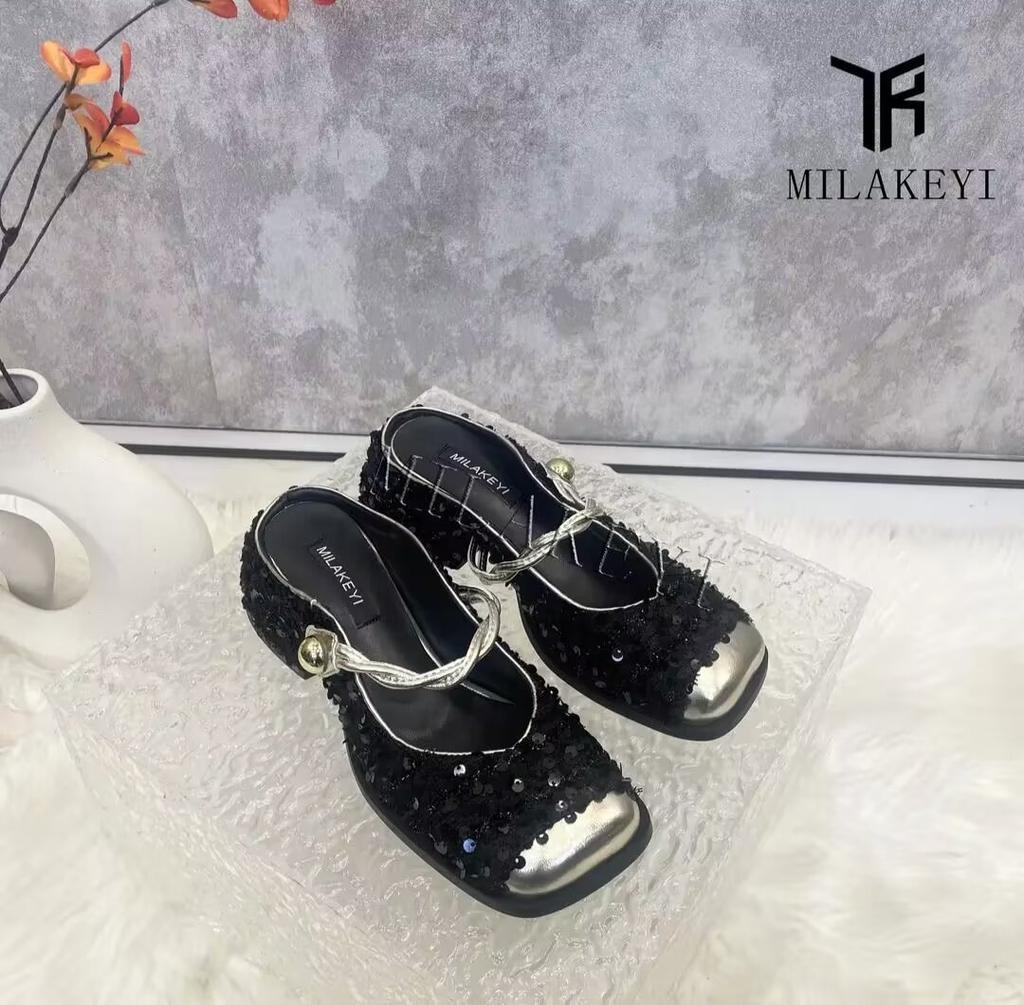 Fashion Glitter Slides Shoes Woman 2024 Slippers Flat Low Female Mule Pantofle Cover Toe Jelly Mules New PU Bling Crystal Rubber Rome Ho