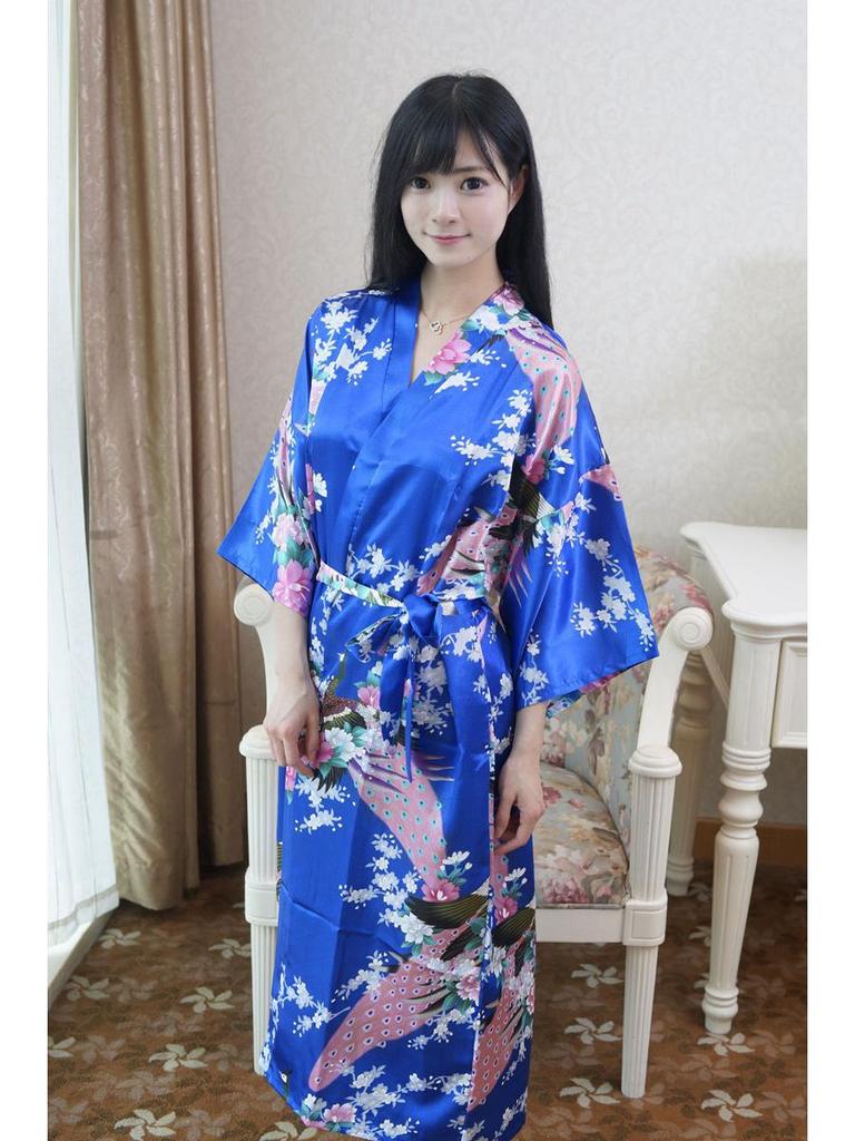 Damen Übergröße Pfau Tang Anzug Seiden-Ausgabe Bademantel Pyjama