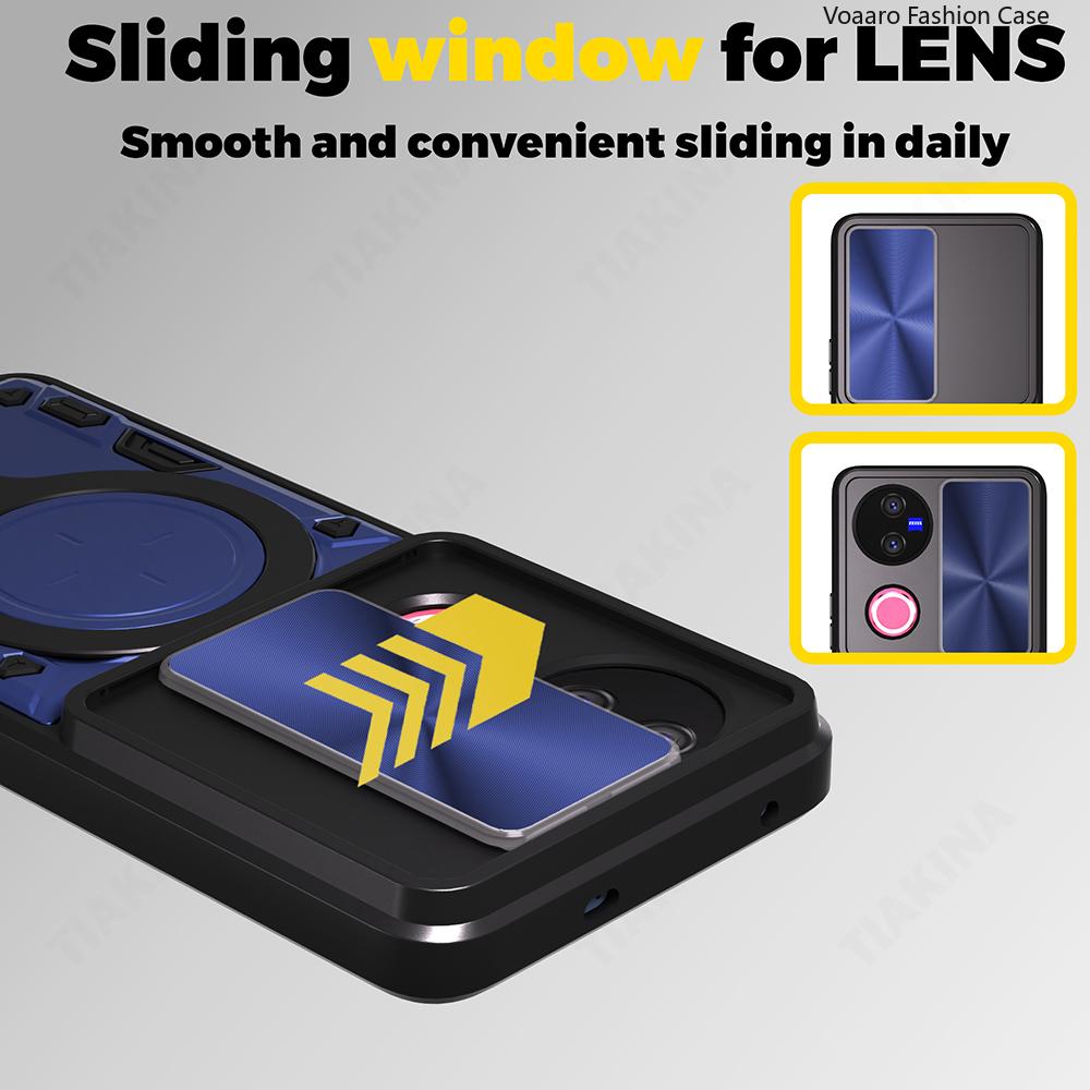Slide Lens Camera Armor Funda for Vivo V50 Global Case for Vivo V50 Global V2427 Case Magnetic Ring Kickstand Holder Cover