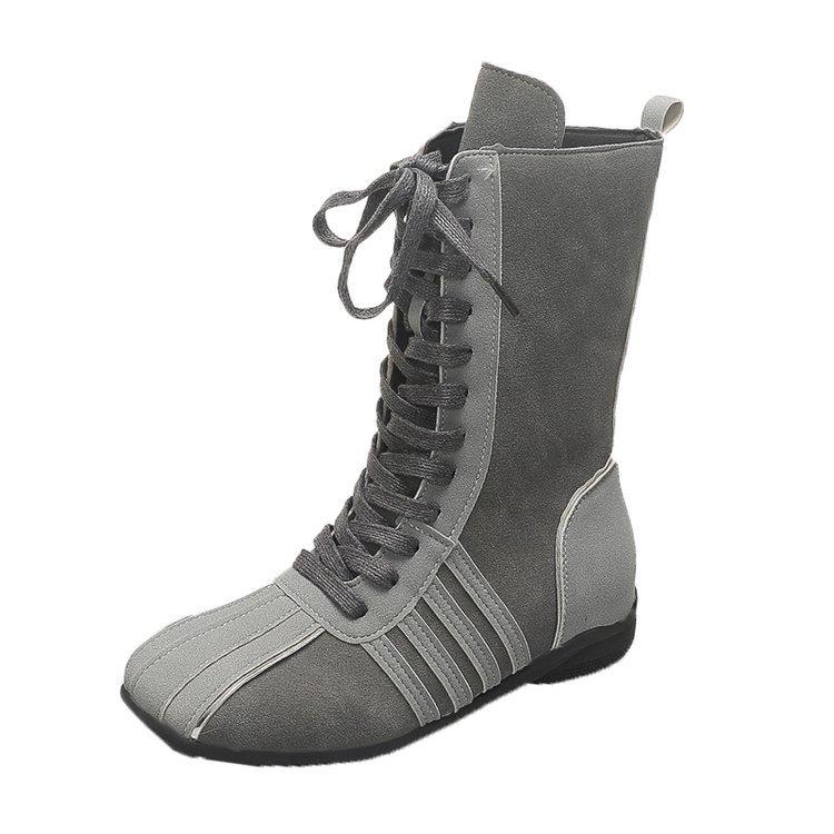 

Korean niche sports style Martin boots women s 2025 autumn and winter brown boxing shoes retro leather lace-up flat short boots 40 серый