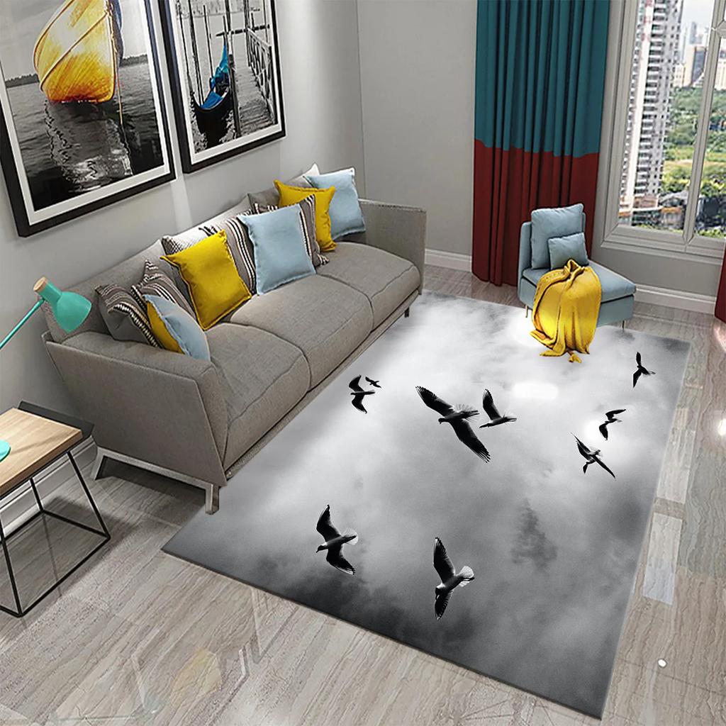3D Migratory Birds Carpet Sunset Seaside Birds Rugs for Kitchen Bathroom Anti-Slip Carpet Living Room Bedroom Floor Decor Mats