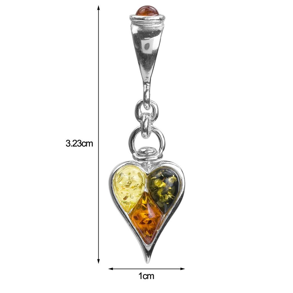 Multicolor Amber Sterling Silver Heart Pendant Chain, 46 Cm