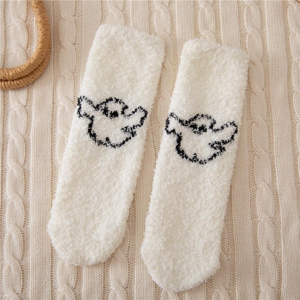 4pairs/set Soft Halloween Socks Coral Fleece Bat Ghost Mid-Calf Socks  Female
