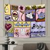 Cute Patchwork Tapestry Polyester Wall Hanging Kawaii Cartoon Bunny Dog Tapestry for Girls Bedroom Room Decoration