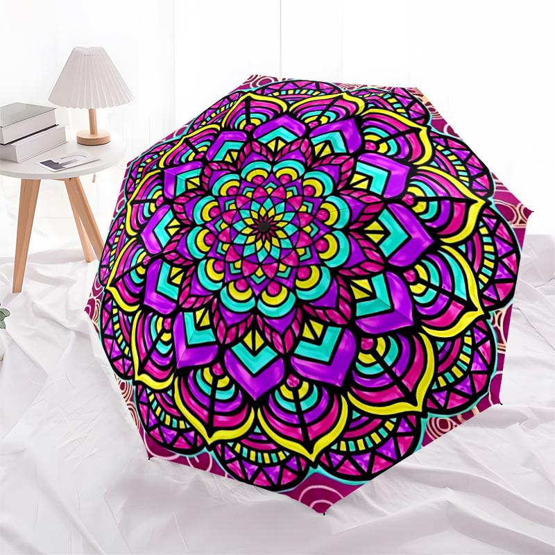 1pc Mandala Automatic Open/close Folding Umbrella, Compact Portable Travel Umbrella, Cute Umbrella, Durable Construction yy260328007