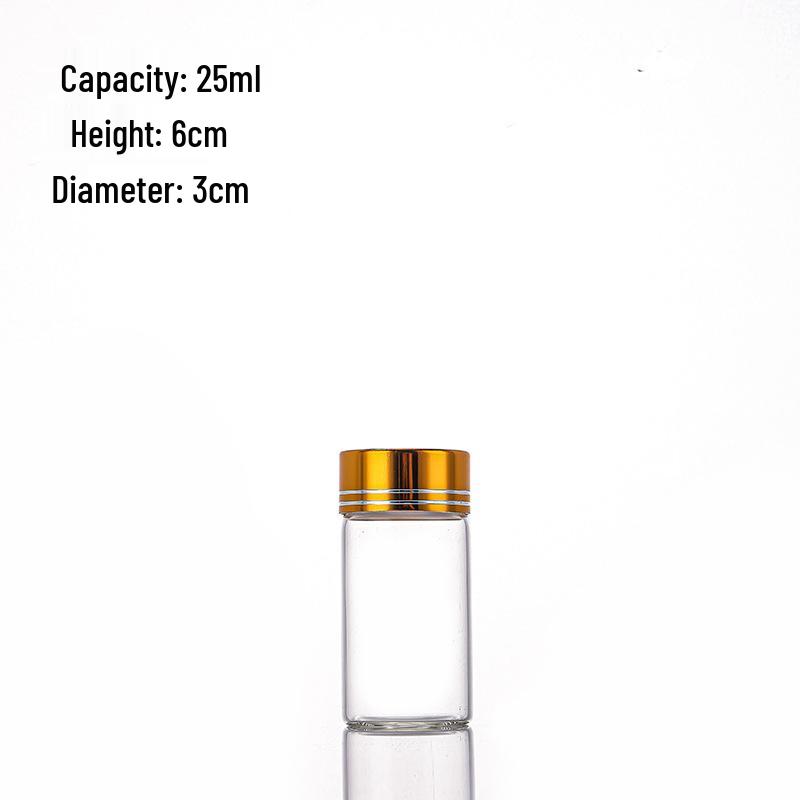 Oxidized Gold Cap Small Glass Bottle with Sealed Crystal Stone, 30mm Diameter Glass Tube for Bean Storage and Dispensing.