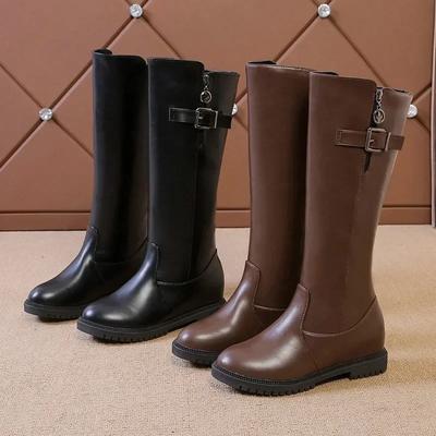Autumn New Women's Riding Boots 2025 Round Toe Chunky Heel Knee High Boots for Women Belt Buckle Platform Shoes Botines Mujer