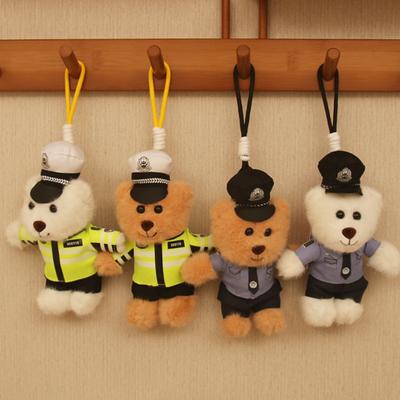 Boutique internetová celebrita policejní medvěd plyšová hračka dopravní policie medvěd malý přívěsek klíčenka panenka uniforma plyšový medvídek přívěsek